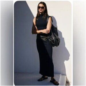 House of Harlow 1960 Black Ribbed Mock Neck Bodycon Maxi Dress Sleeveless Medium